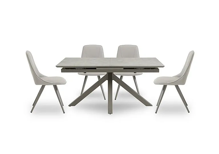 Matera Pop Up Extending Dining Table with Star Base and 4 Faux Leather Chairs with Taupe Legs