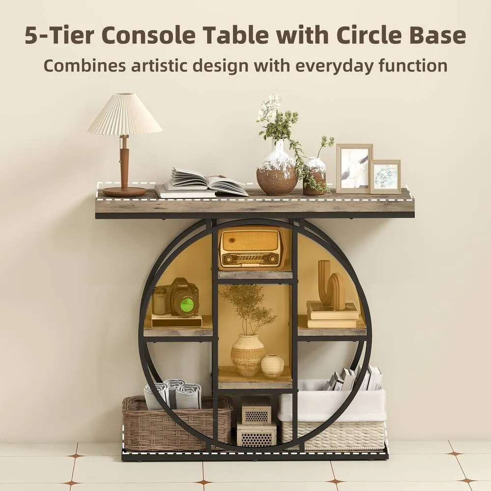 HOMCOM Industrial Console Table, Hallway Table with Storage Shelves in Brown 4