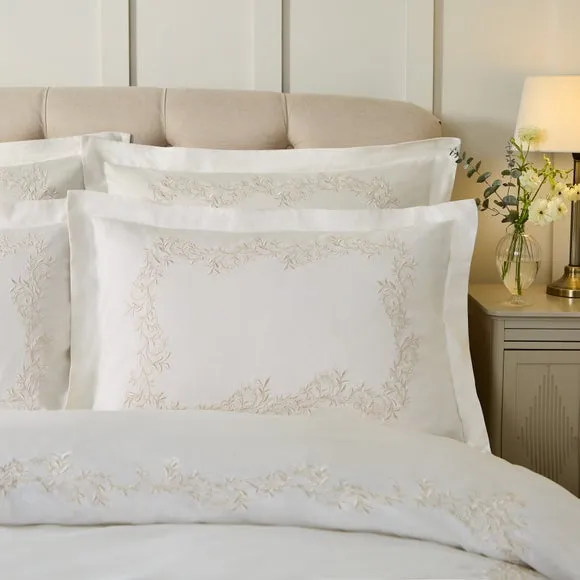 Dorma Camerelle Embroidery 100% Cotton Sateen Oxford Pillowcase Pair