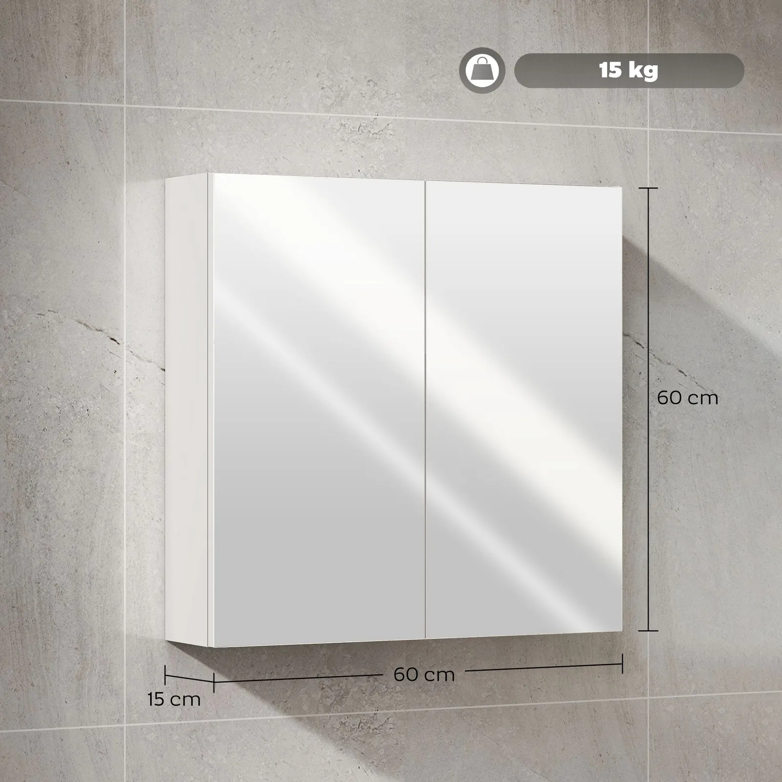 HOMCOM Bathroom Mirror Cabinet Wall Mounted, 60 x 15 x 60 cm, White 3