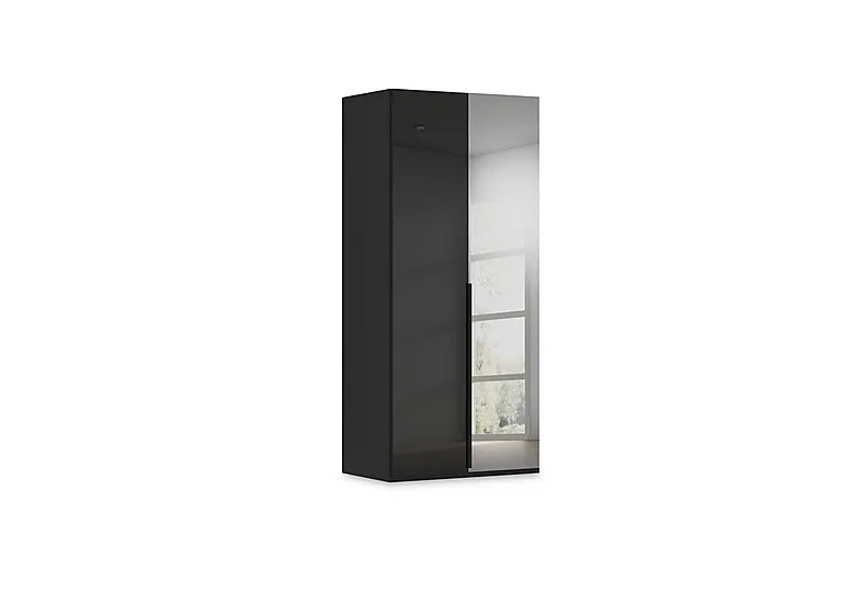 Haven 101cm 2 Door Hinged Wardrobe with 1 Glass and 1 Mirror Door - Black Glass
