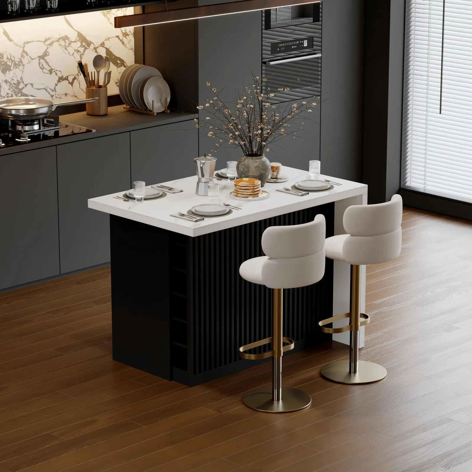 127 cm Modern Style Laminate Kitchen Islands with Ample Storage Space Black