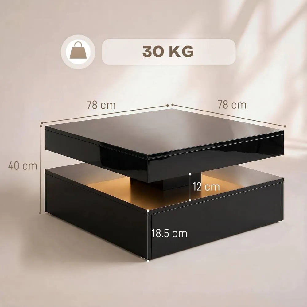 HOMCOM LED Coffee Table with Storage, Modern Centre Table, High Gloss Black 3