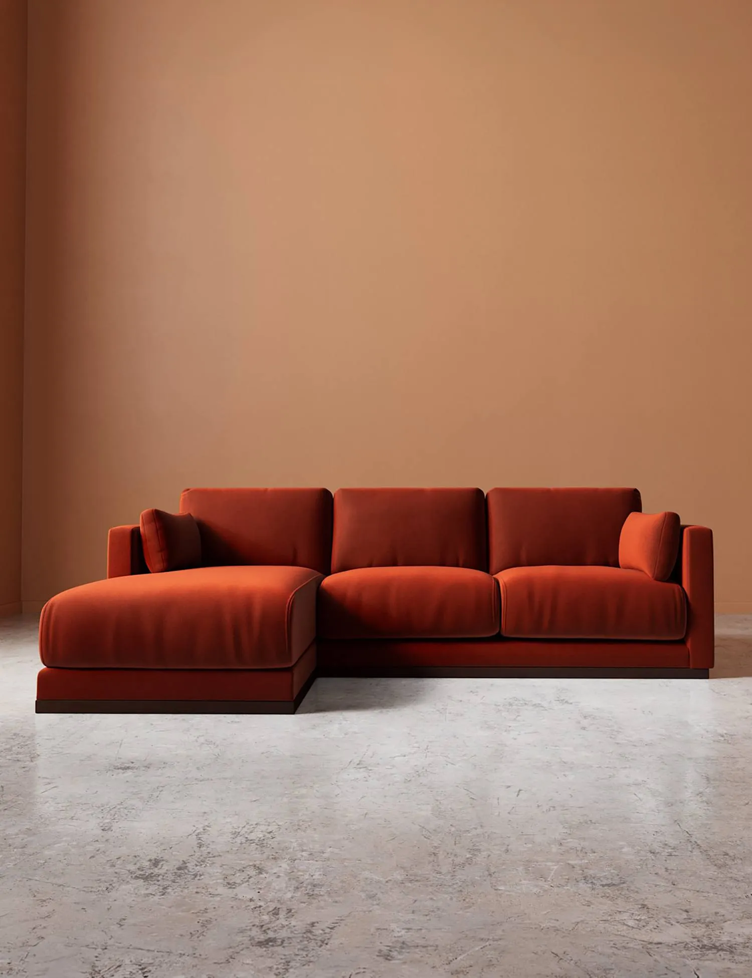 Swoon Crushed Velvet Left Corner Sofa Dark Orange