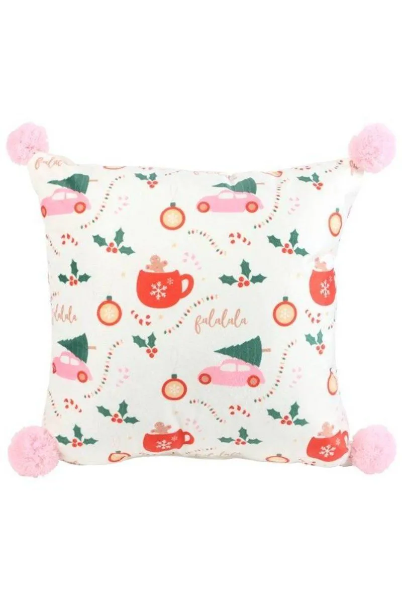 KDMD Square Sugarplum Fun Christmas Print Cushion in White