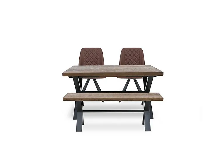 Jupiter Small Dining Table with X Shaped Legs, Bench and 2 Swivel Chairs