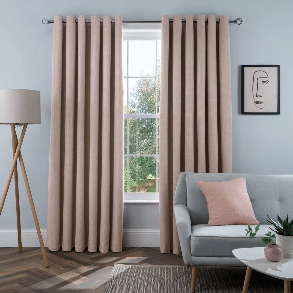 Smart Living Luxury Linen Look Eyelet Blackout Lined Curtains - 2 Panels in Pink 1