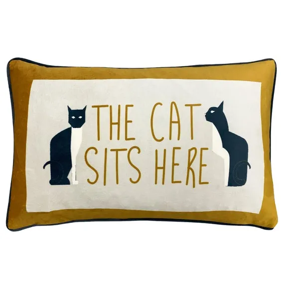 Kitta Sits Here Ochre Cushion