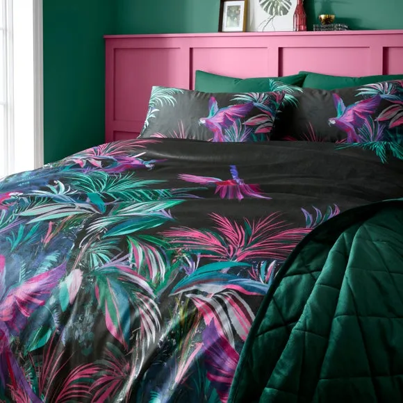 Tropical Bird Digi Velour Duvet Cover & Pillowcase Set 4