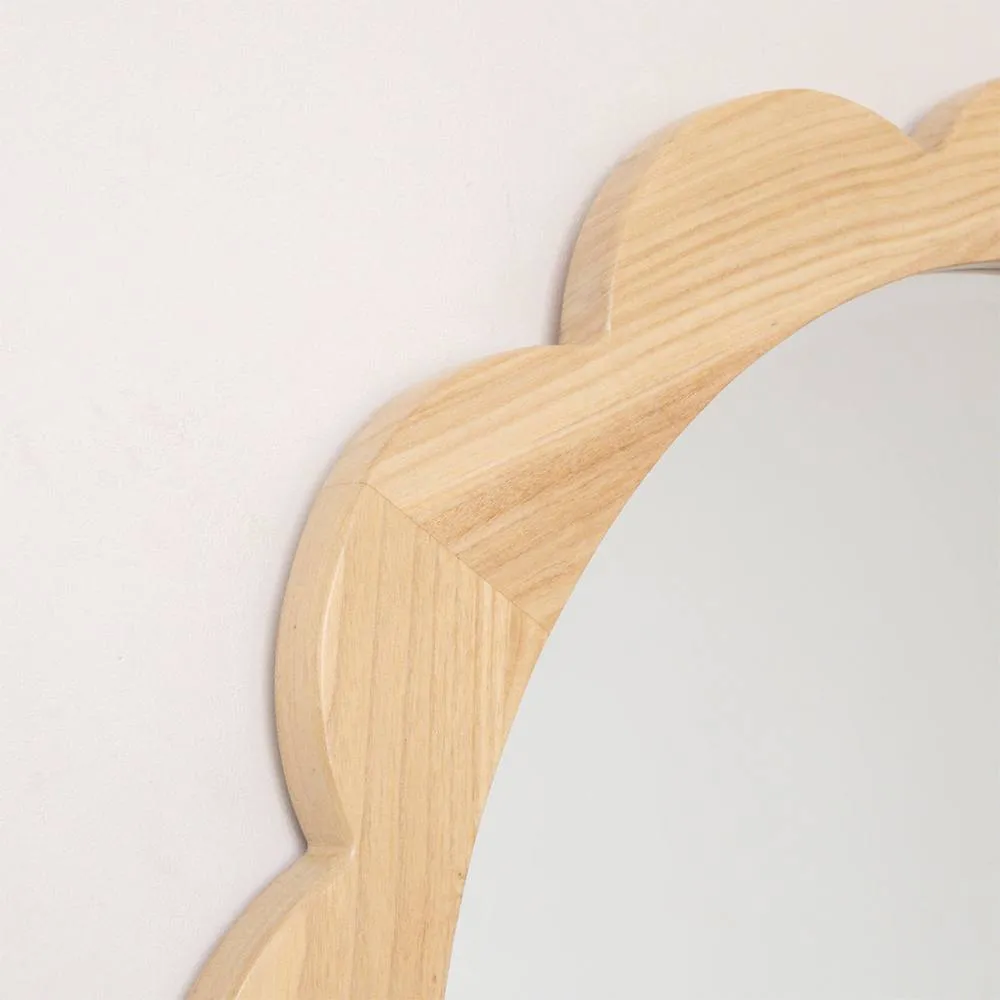 Melody Maison Large Light Wood Scalloped Edge Bevelled Wall Mirror - 97cm in Light Brown 4