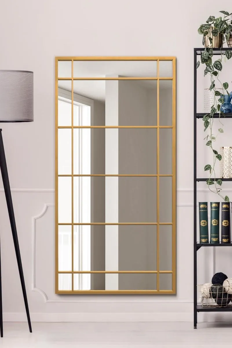 MirrorOutlet Gold Metal Framed Window Wall or Leaner Mirror 63" X 31" (160 X 80CM)
