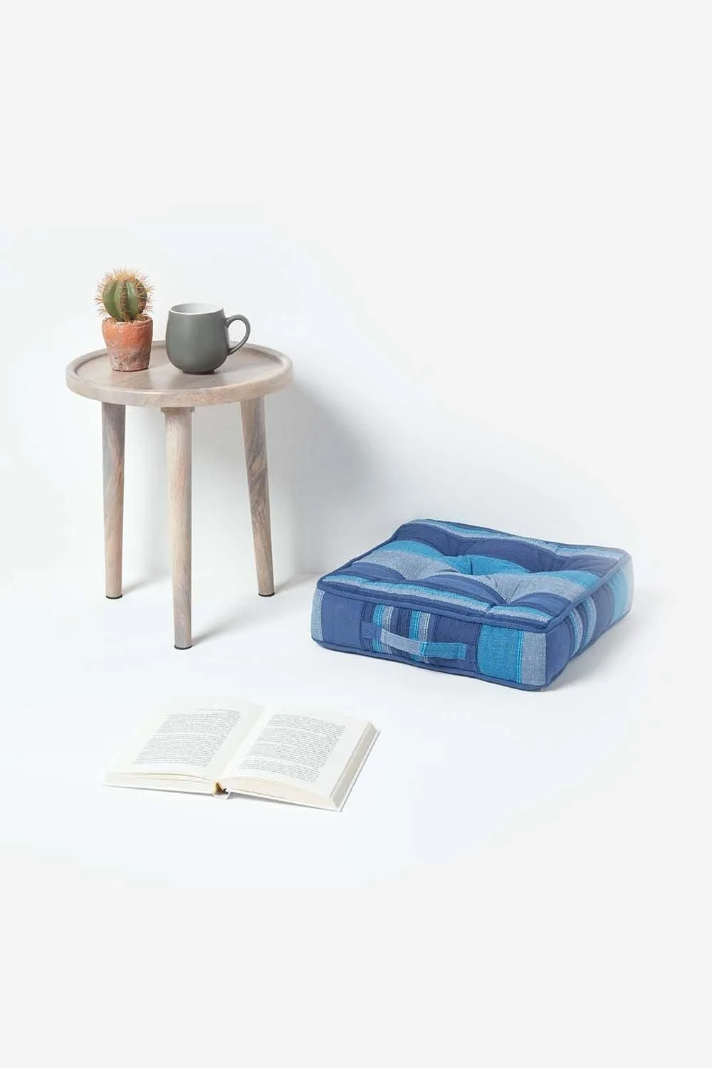 Homescapes Morocco Striped Cotton Floor Cushion in Blue 2