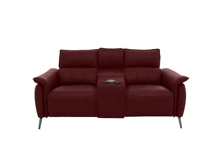 Jude Leather 2 Seater Power Recliner Sofa with Smart Console, Power Headrests and Power Lumbar - Montana Ruby