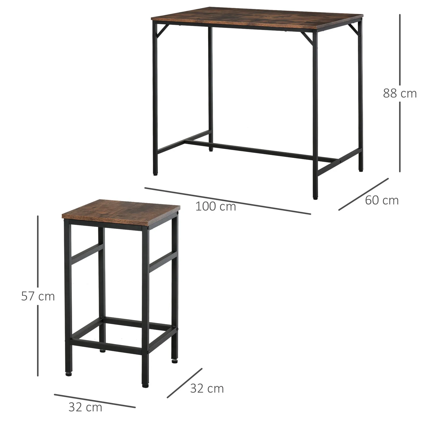 HOMCOM Industrial Rectangular Dining Table Set with 4 Stools for Dining Room in Brown 3