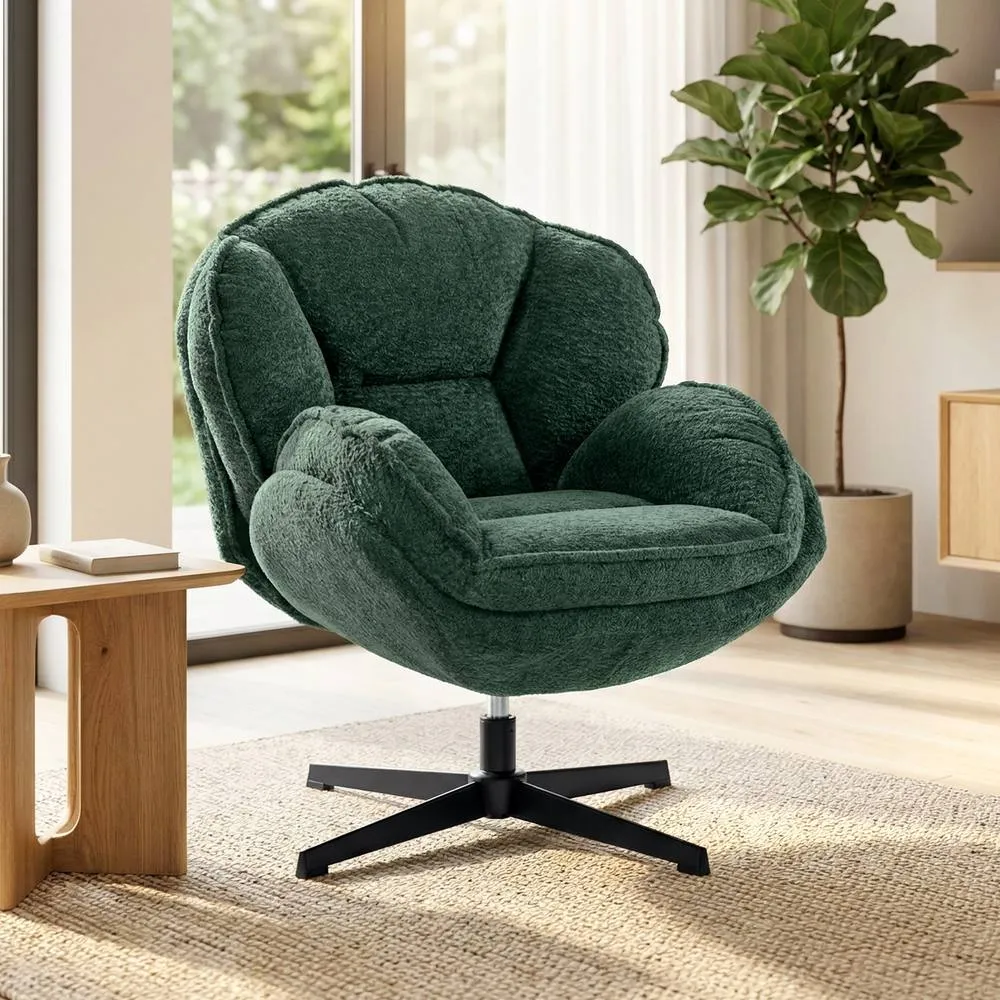 HOMCOM Accent Chair with 360° Swivel for Living Room in Green