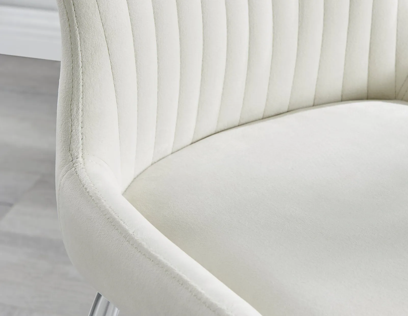 FurnitureboxUK Set of 2 Nora Deep Padded Luxurious Dining Chairs Upholstered In Soft Velvet With Chrome Legs in Cream 3