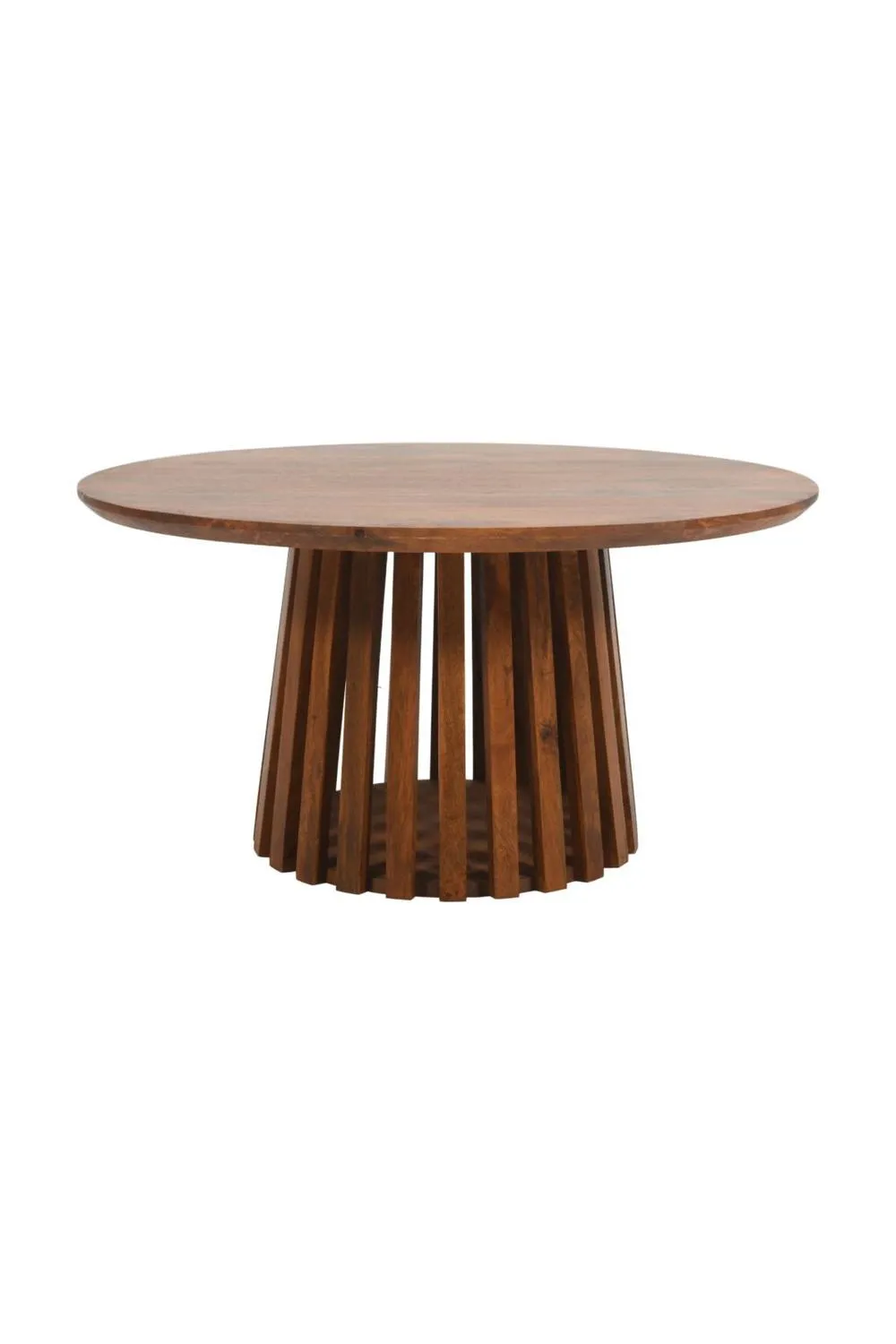 IH Design Tackley Mango Wood Round Coffee Table with Slatted Base in Brown 2