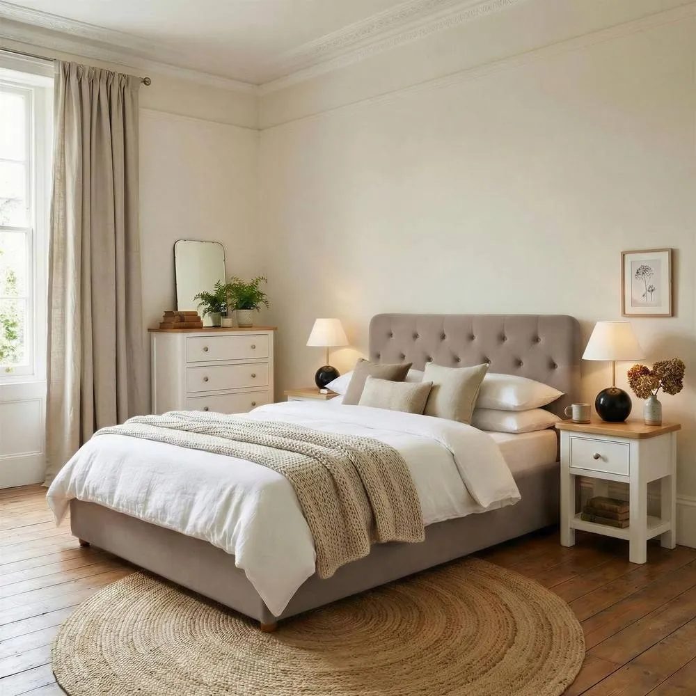 FurnitureboxUK Hayden Taupe Velvet Ottoman Double Bed Frame in Beige