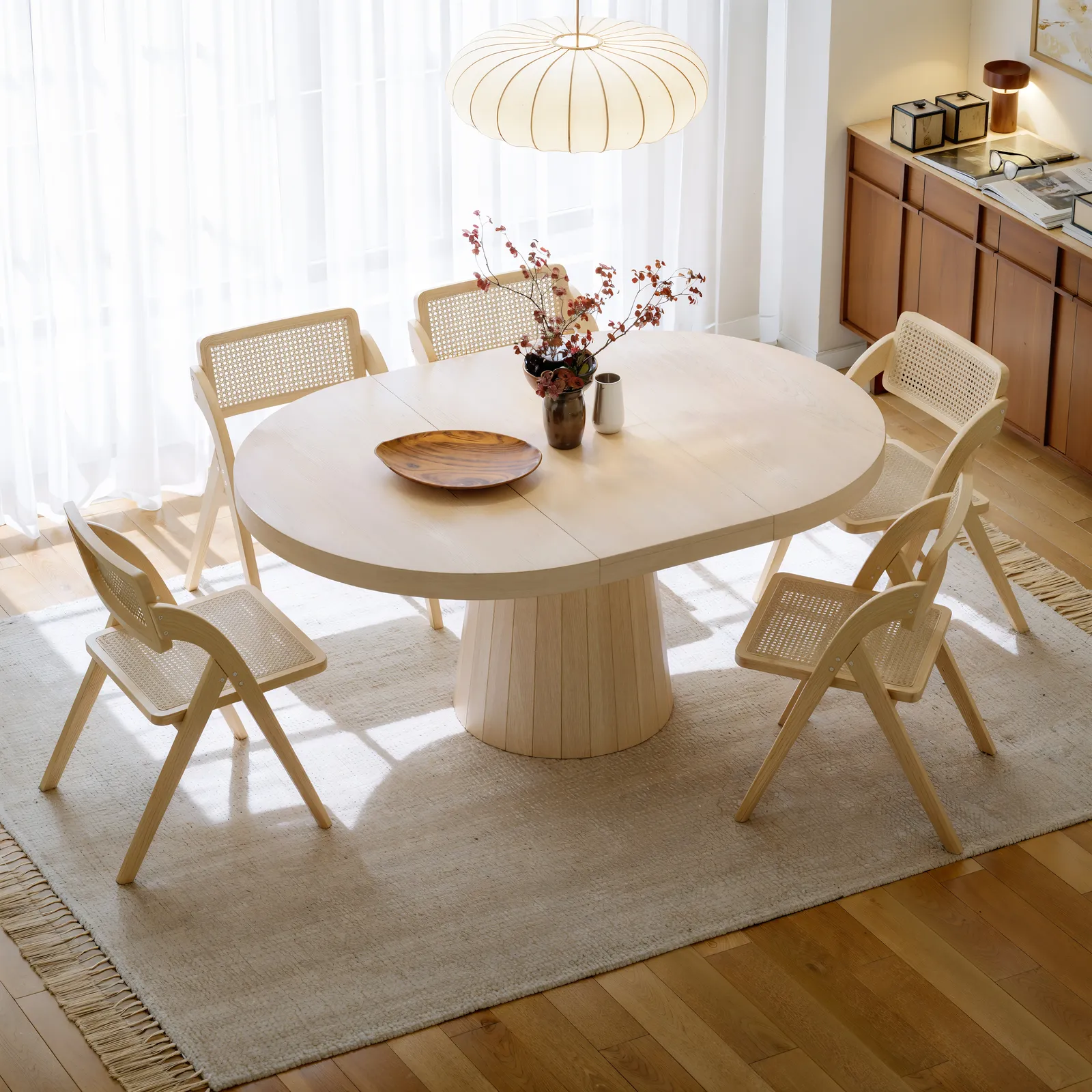 Japandi Extendable Dining Table 100 - 140 cm Whitewash 6-Seater Oval&Round Table