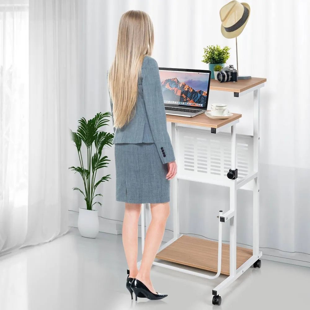 Costway 2 in 1 Adjustable Computer Desk Office PC Desk Movable Workstation in Natural