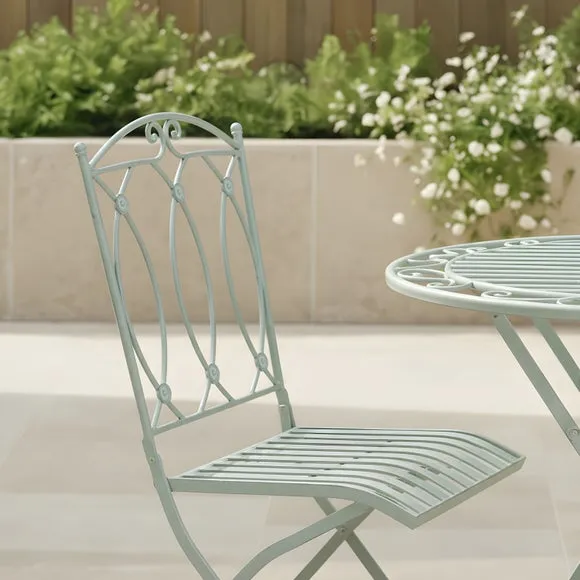 Charles Bentley Foldable Wrought Iron Sage Green Bistro Set 3