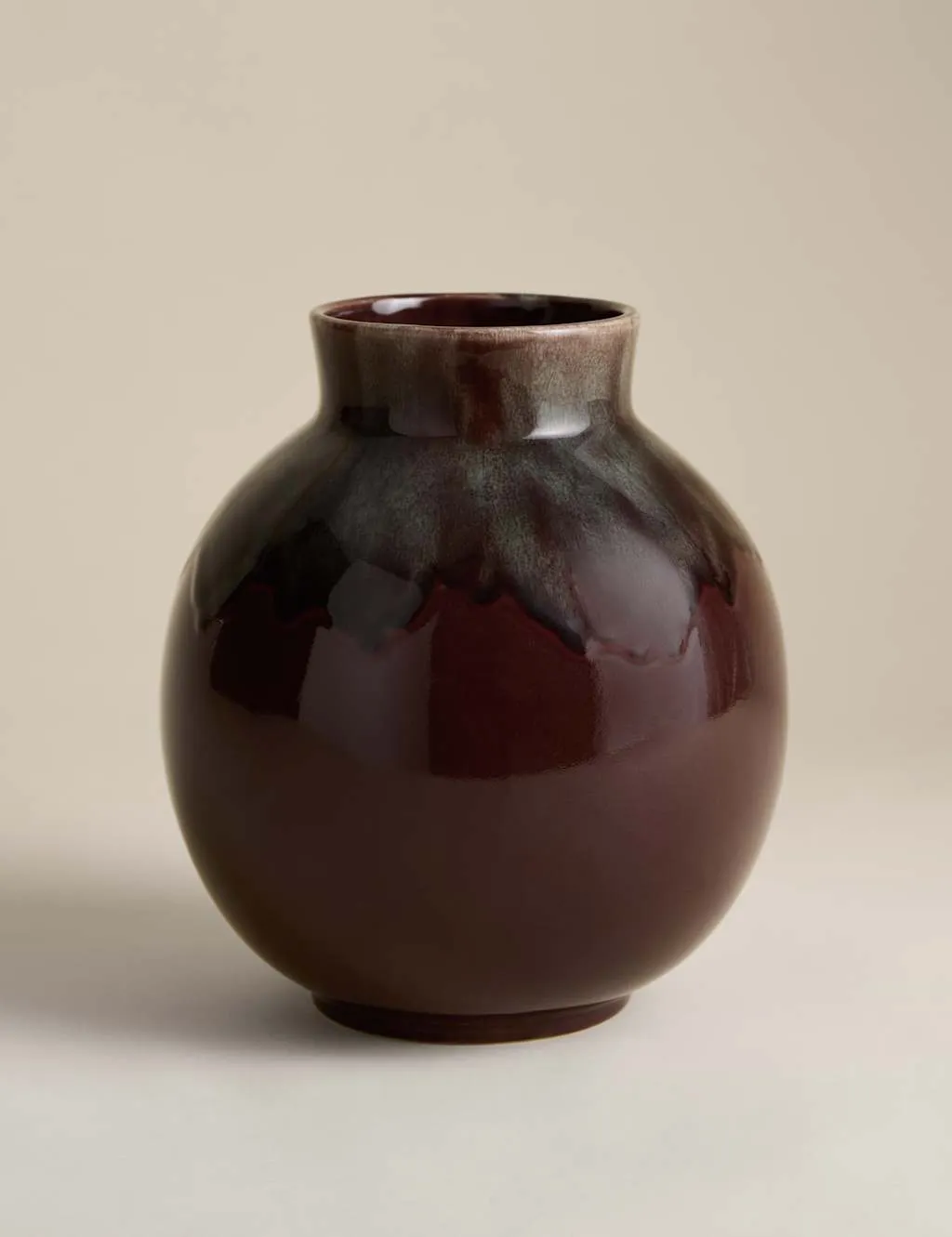 M&S Medium Reactive Glaze Ceramic Rounded Vase Purple