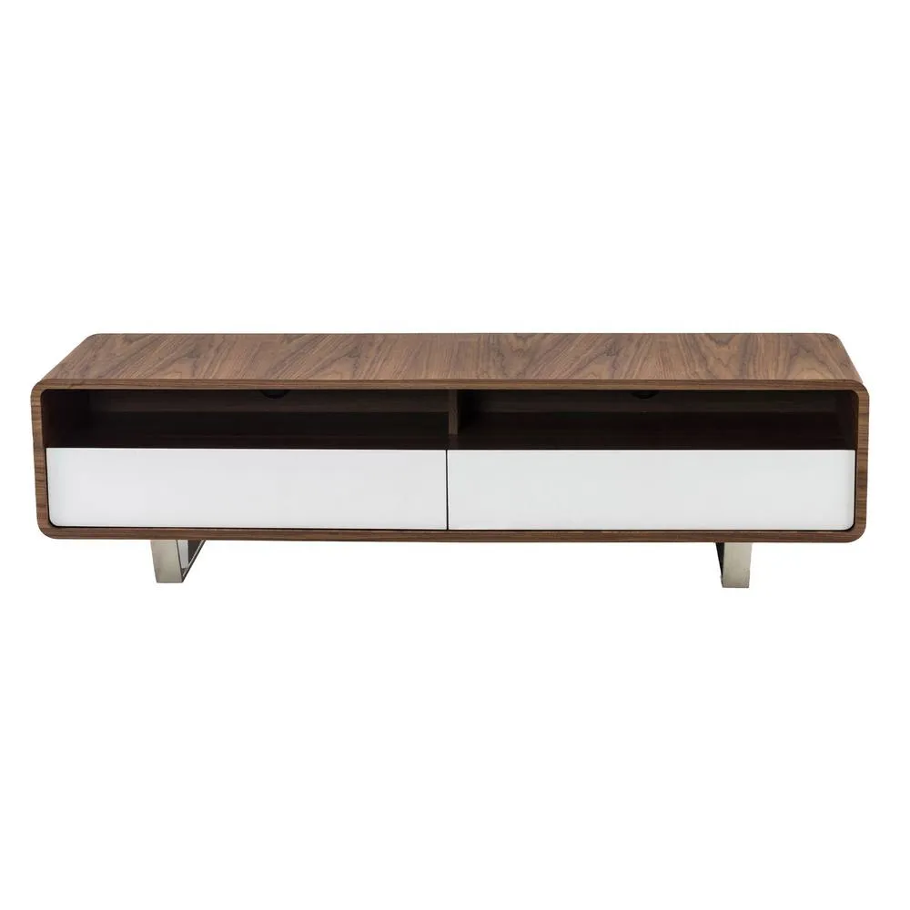 Angel Cerda Walnut TV Stand with White MDF Drawers & Chrome in Brown 2