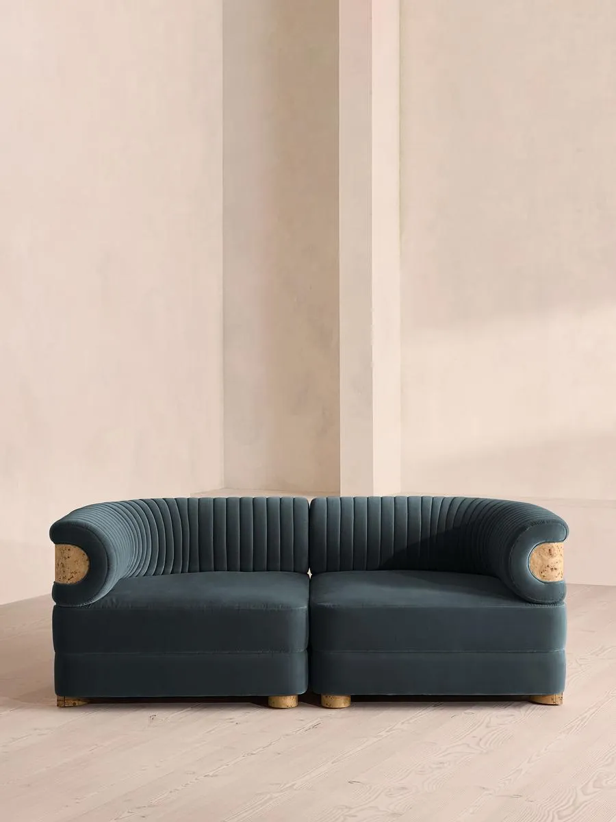 Caleb Modular Three Seater Sofa, Velvet, Grey Blue, Blonde Burl