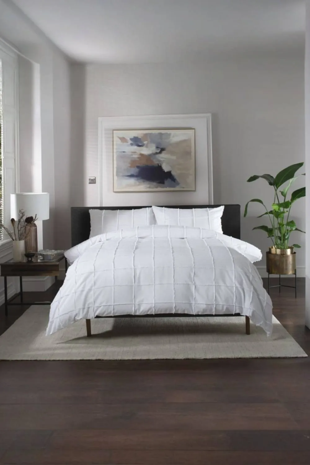 The Lyndon Company Square Up Grid 100% Cotton Tufted Supersoft Duvet Cover Set | Deyongs 1846 in White