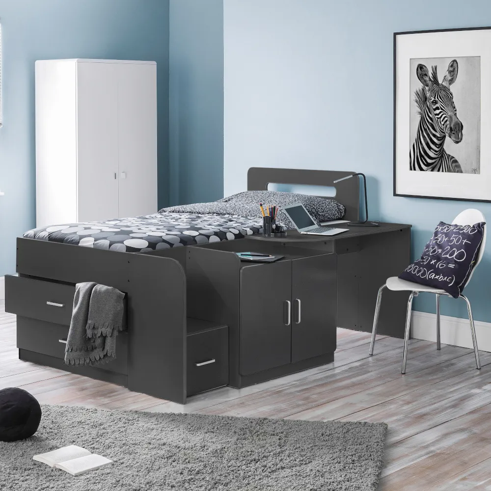 Cookie Anthracite Wooden Cabin Bed Frame - 3ft Single