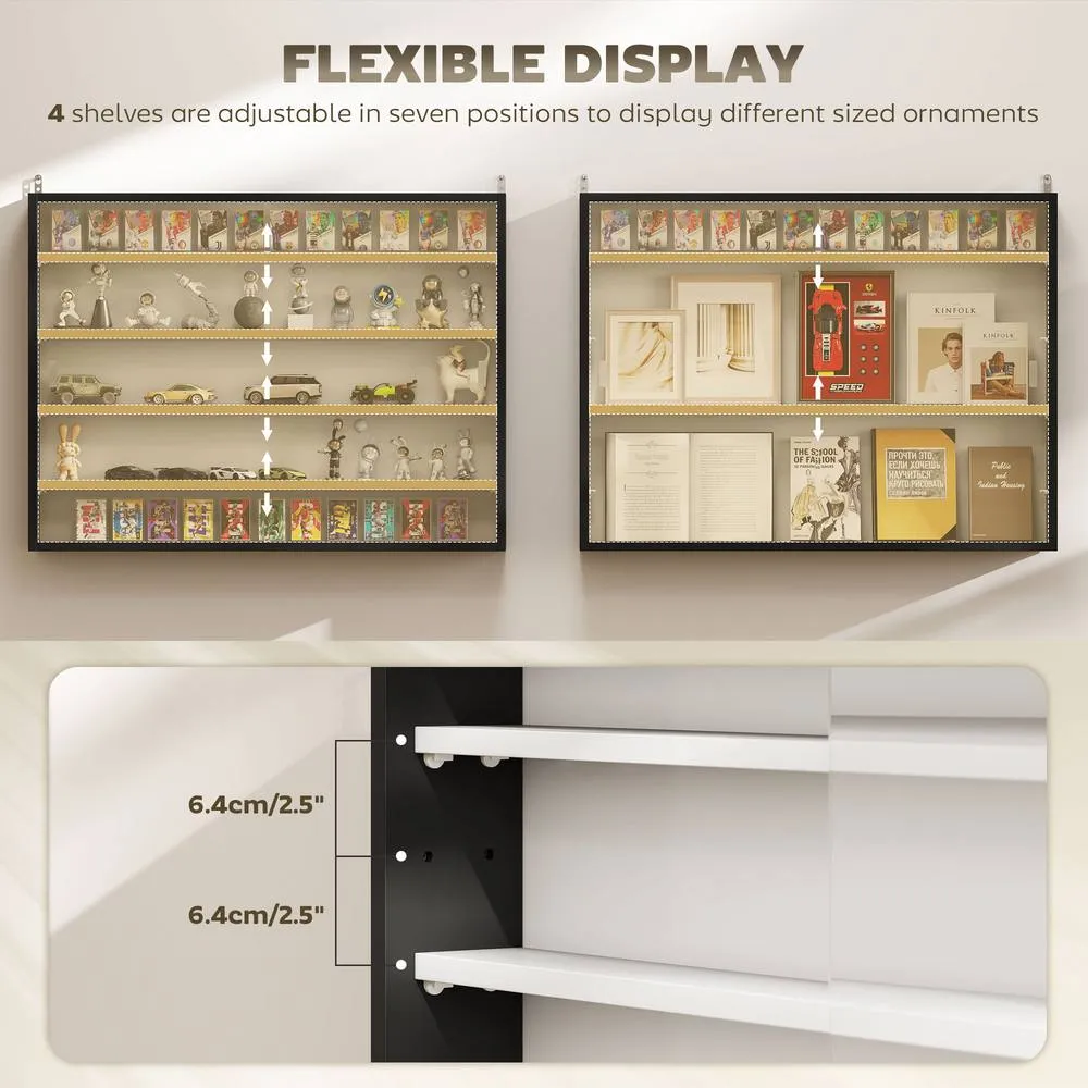 HOMCOM 5-Tier Wall Display Shelf Cabinet with Glass Doors, Black & White 4