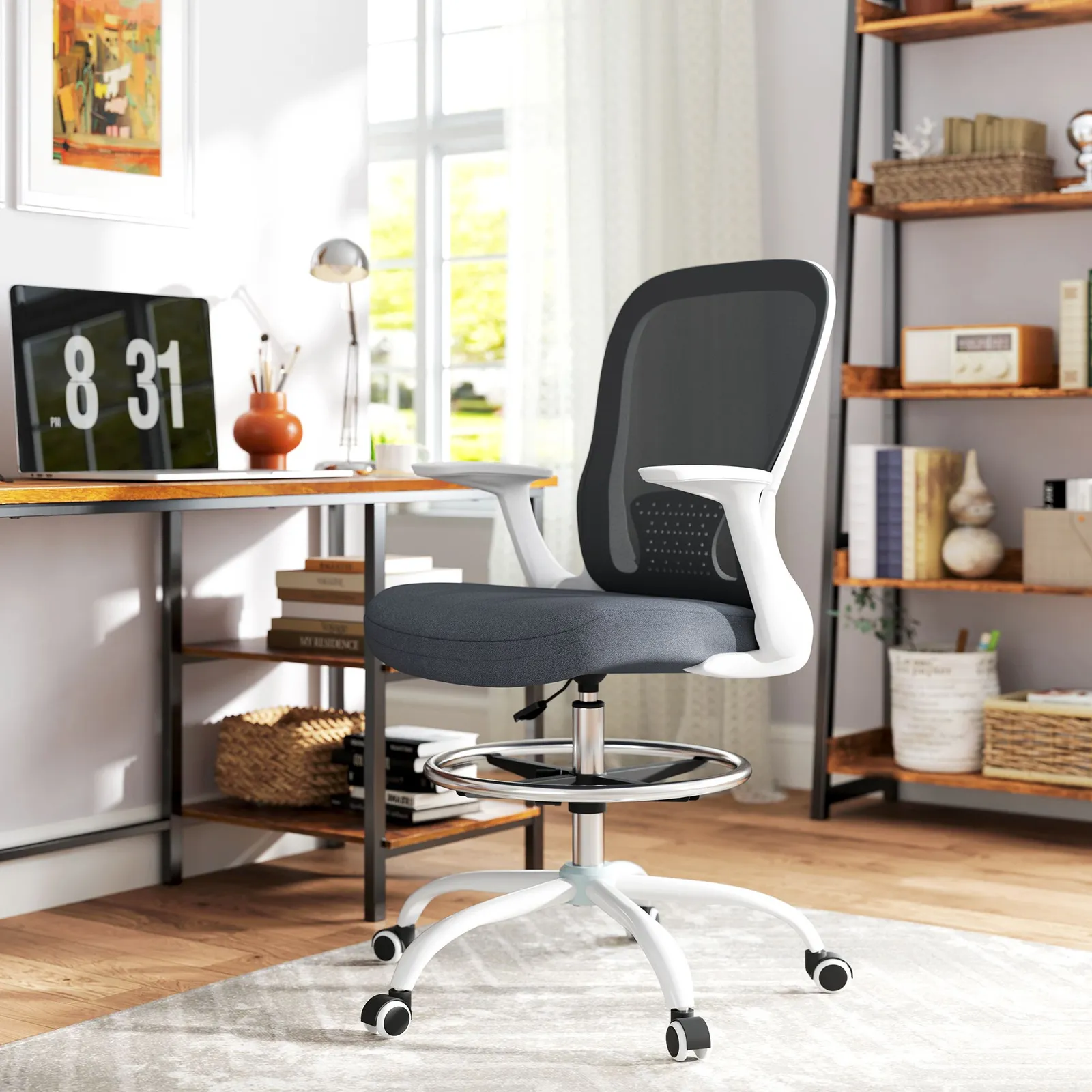 HOMCOM Mesh Draughtsman Chair, Ergonomic Drafting Chair in Grey
