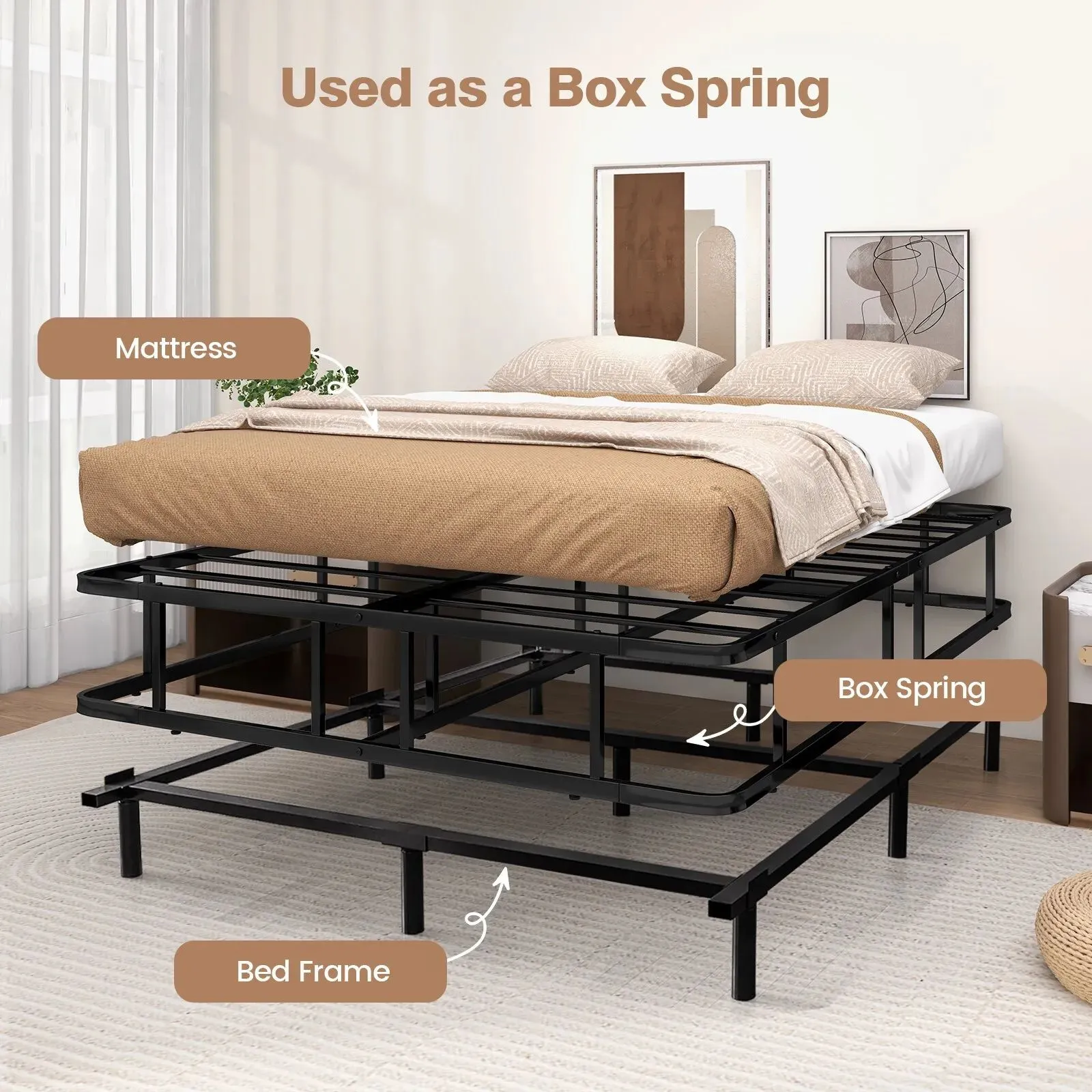 Costway King Size Bed Frame Metal Mattress Foundation Platform Bed Frame Slat Support in Black 6