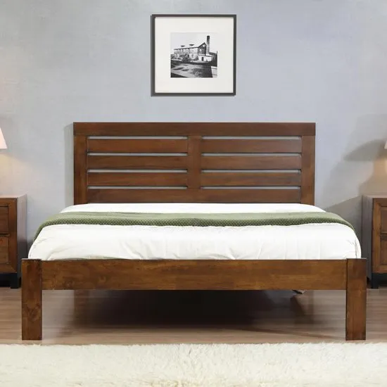 Vulcan Solid Wooden King Size Bed In Rustic Oak