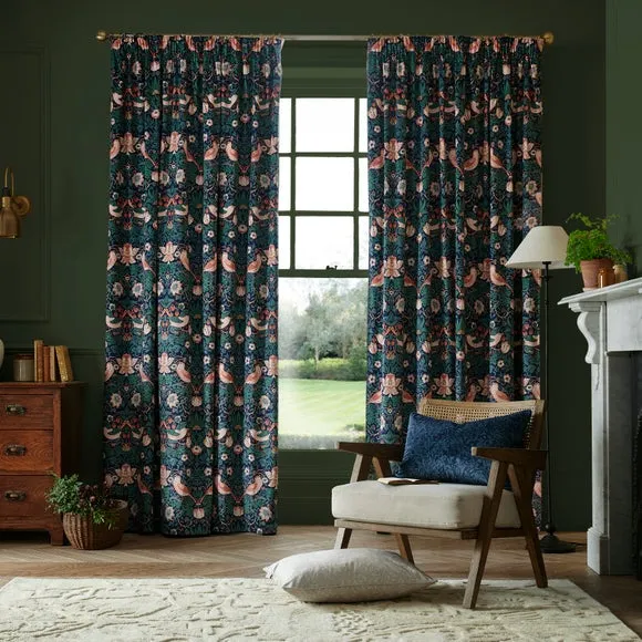 William Morris At Home Strawberry Thief Pencil Pleat Curtains 2