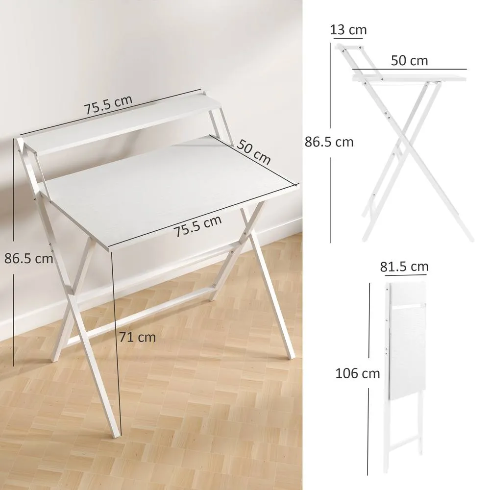 HOMCOM 81.5 cm Folding Computer Desk for Small Spaces Bedroom, White 3