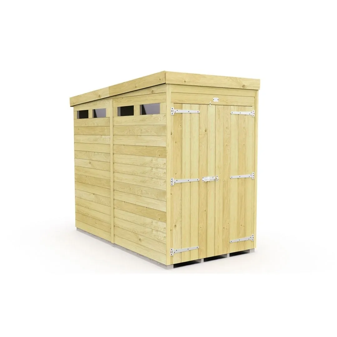 Buttercup Farm 4 x 8 Feet Pent Security Shed - Double Door - L231 x W127 x H201 cm in Brown
