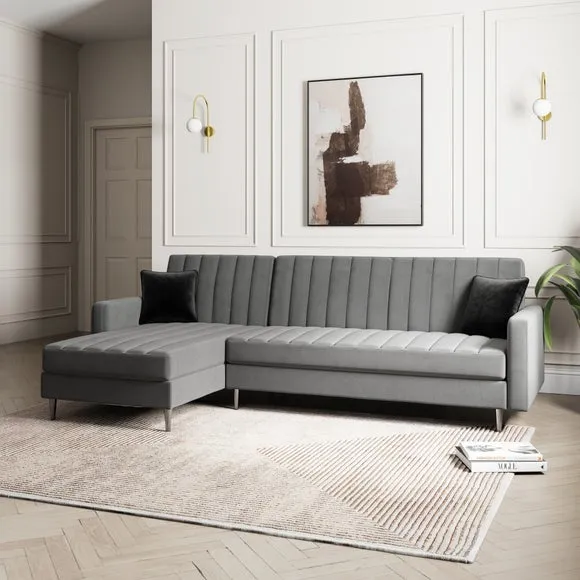 Kendall Quilted Velvet Clic Clac Storage Corner Sofa Bed 1