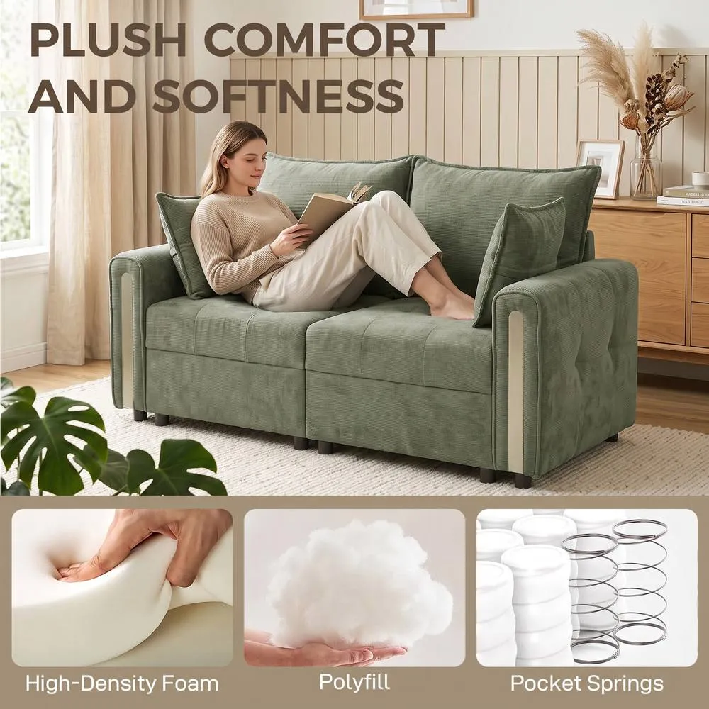 HOMCOM 2 Seater Sofa with Lift-Up Storage, 168 cm Velvet Couch, Dark Green 4