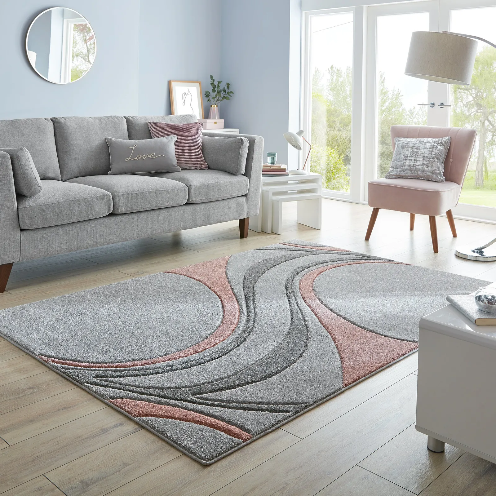 Mirage Rug Grey and Pink