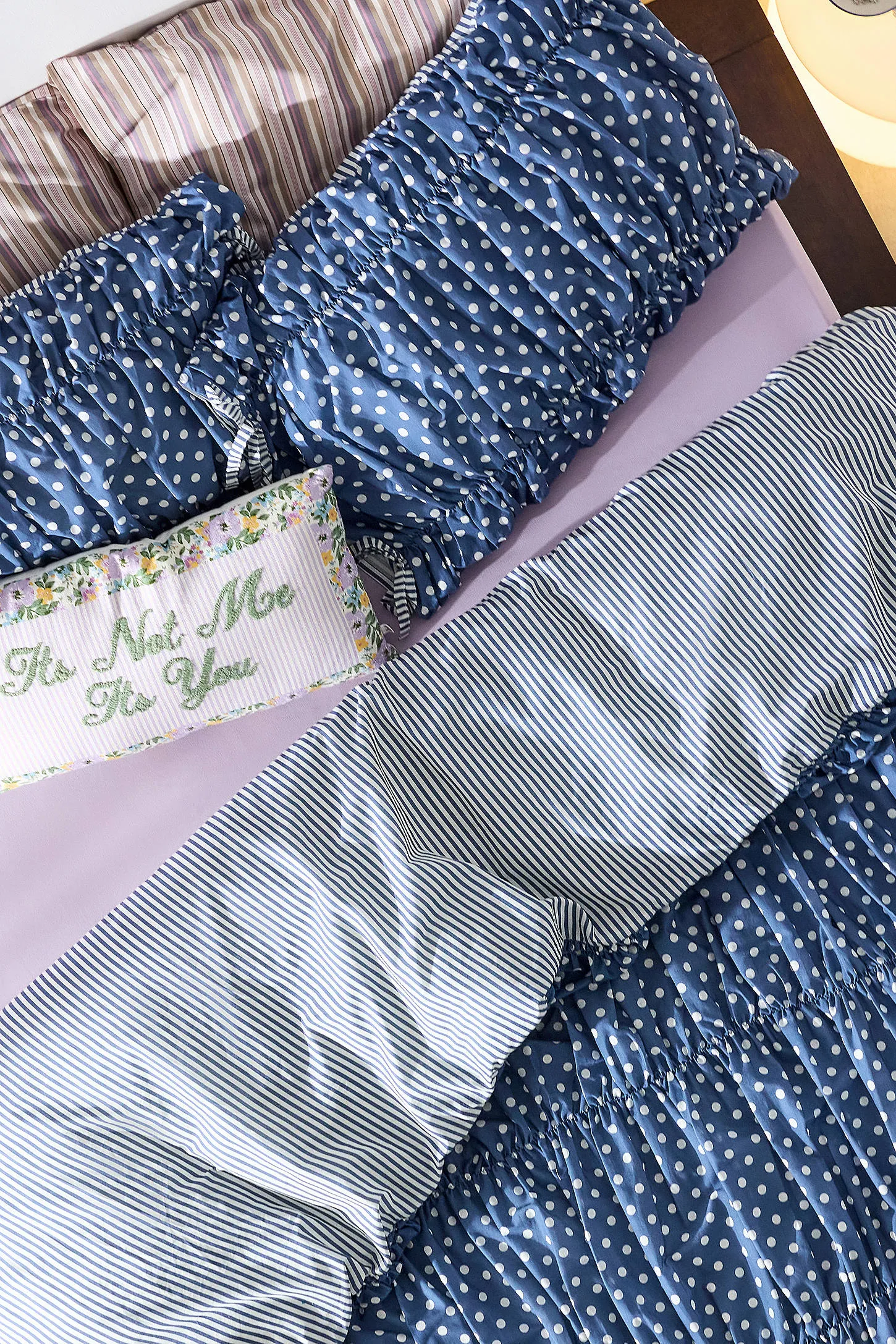Polka Dot Cinched Duvet Set - Dark Blue 3