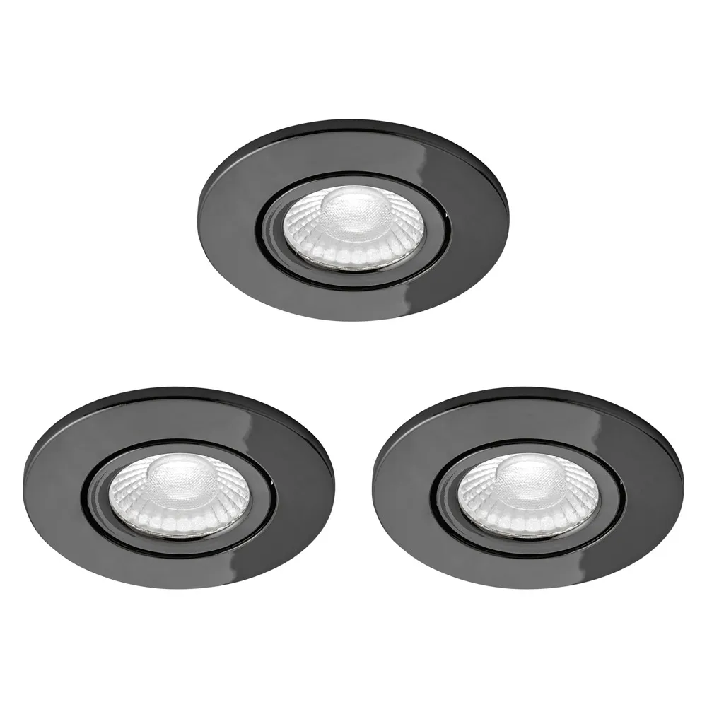 3 Pack of Ruva Fire Rated LED IP65 Downlight, Black Chrome