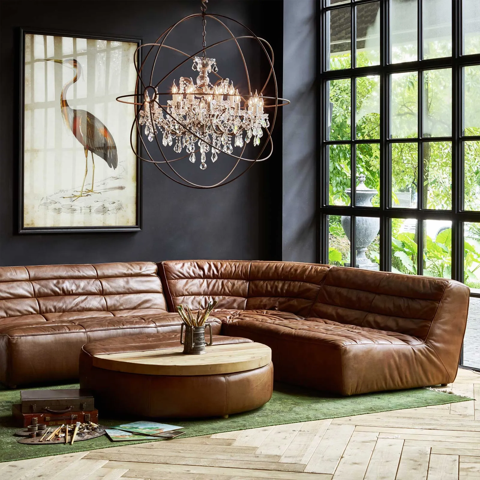 Timothy Oulton Shabby Sectional 2 Seater Modular Sofa, Brown Leather | Barker & Stonehouse 2
