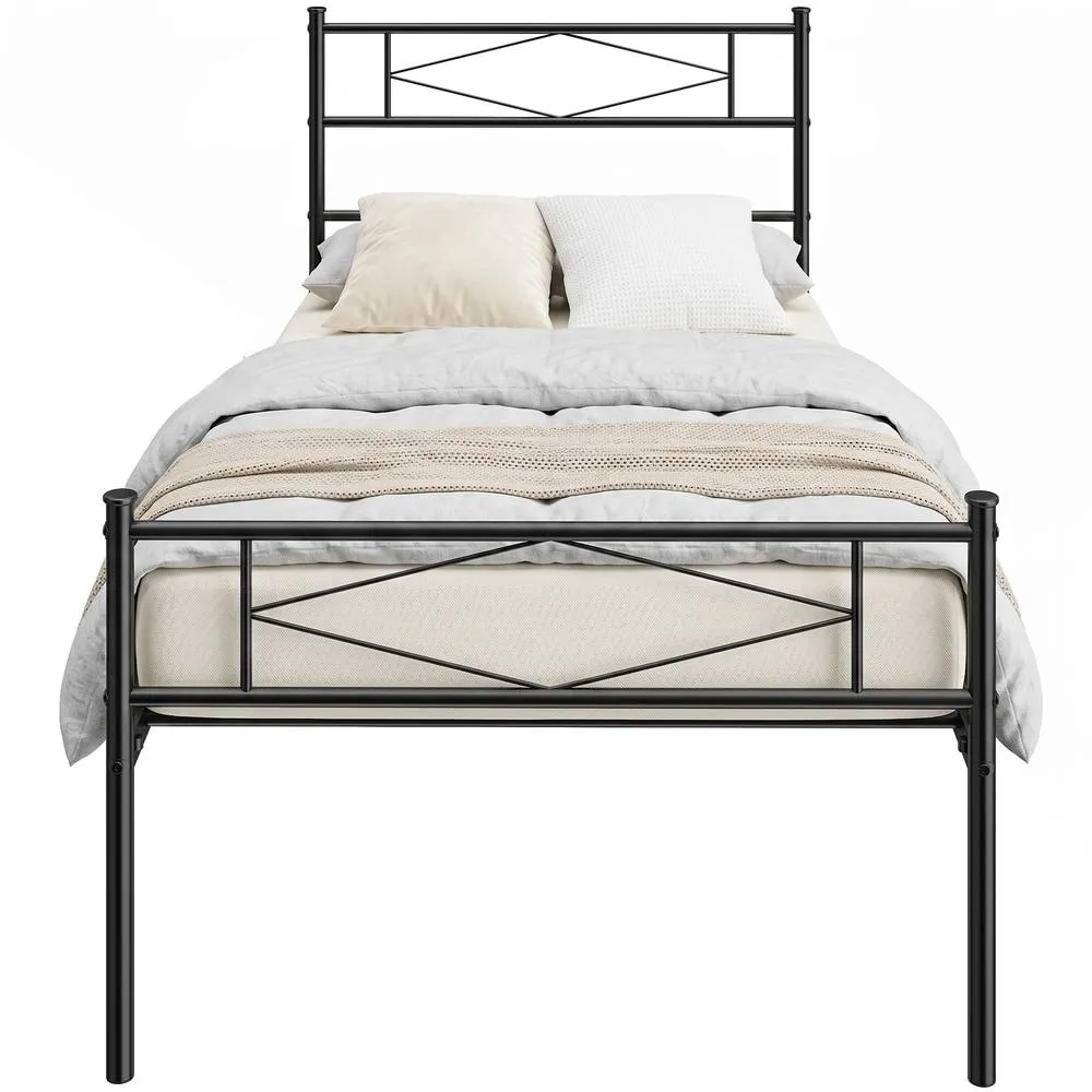 HOMCOM 3ft Single Bed Frame with Steel Slat Support, Noise-Free, Black 2