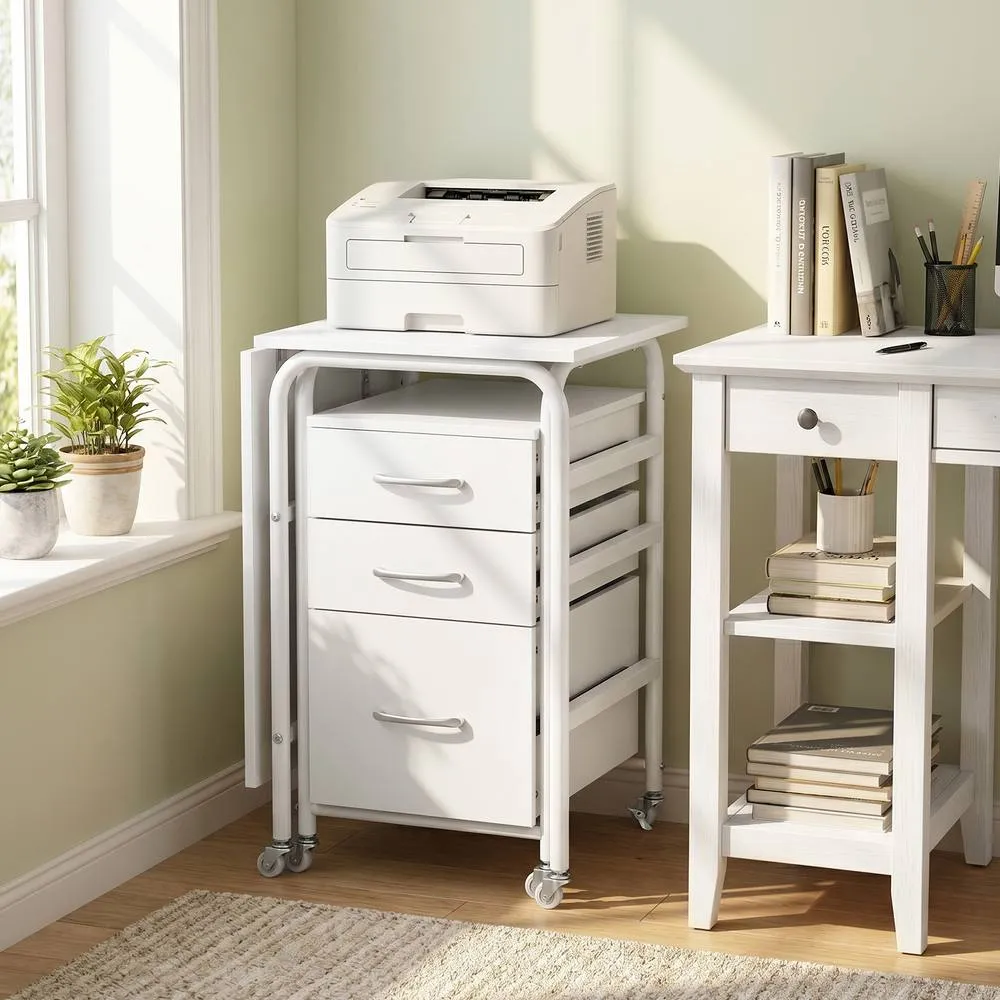 Costway Folding Desk with 3 Drawers Convertible Computer Desk in White 6