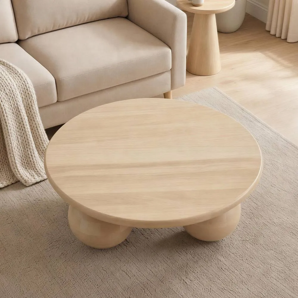 FurnitureboxUK Olympus Round Wood Sphere Leg Coffee Table in Light Brown 4