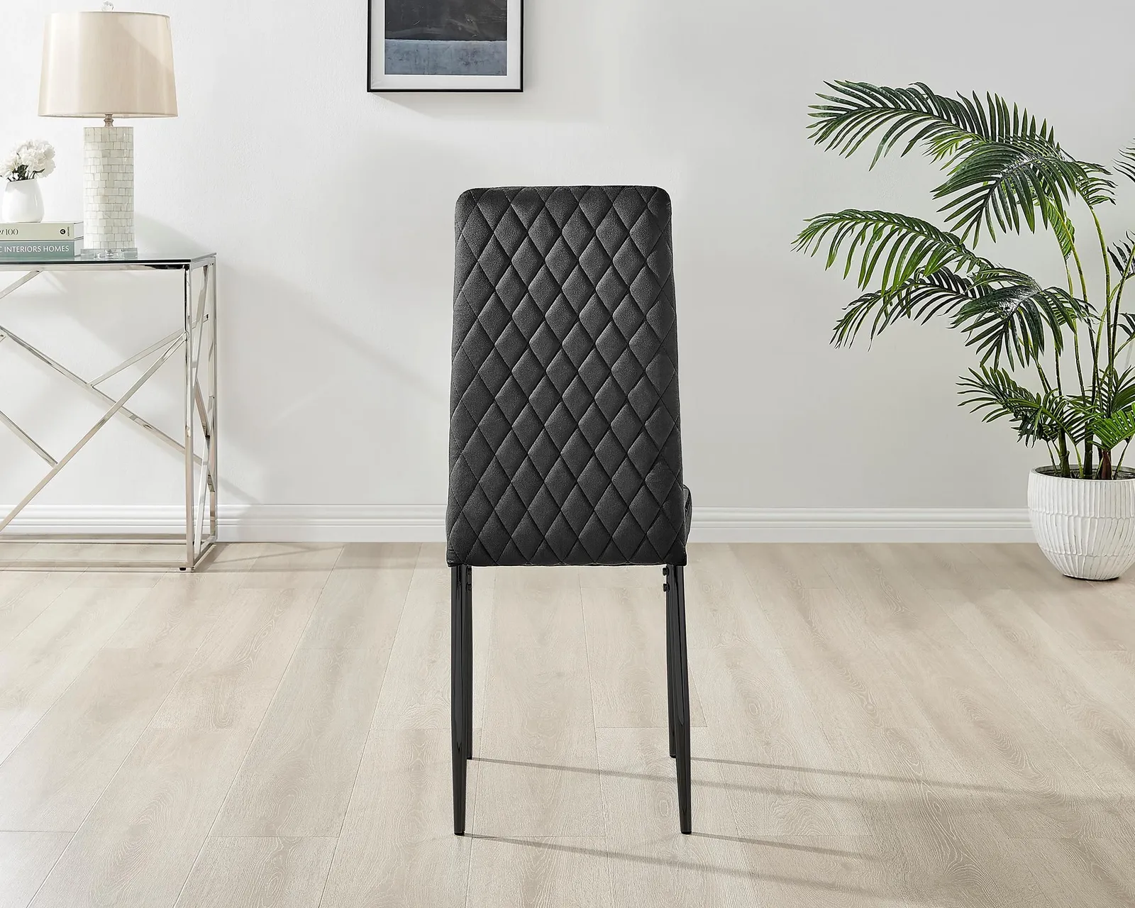 FurnitureboxUK Set of 6 Milan High Back Soft Touch Diamond Pattern Velvet Dining Chairs With Black Powder Coated Metal Legs 5