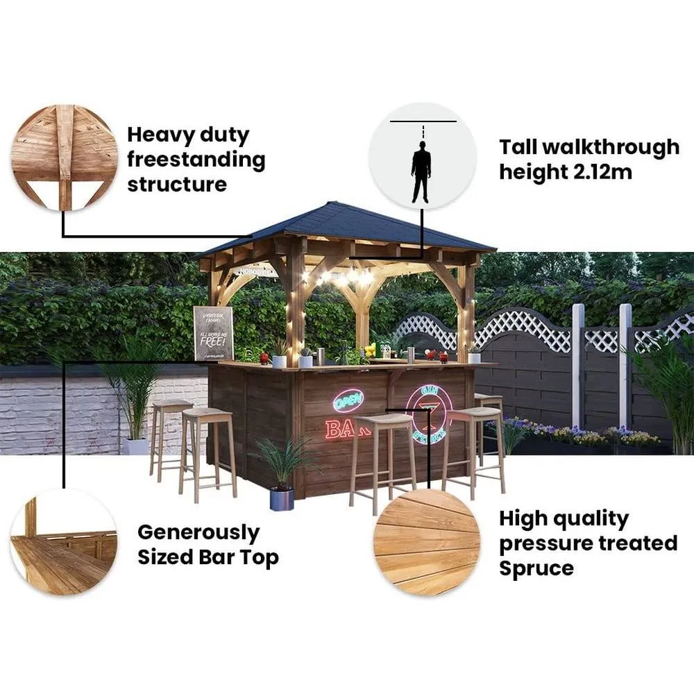 Dunster House Garden Bar Wooden Gazebo Heavy Duty 2.5m x 2.5m - Leviathan C in Brown 3