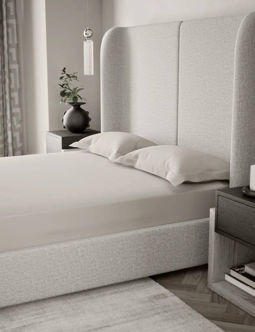 M&S X Kelly Hoppen 500TC Cotton Sateen Extra Deep Fitted Sheet Cream