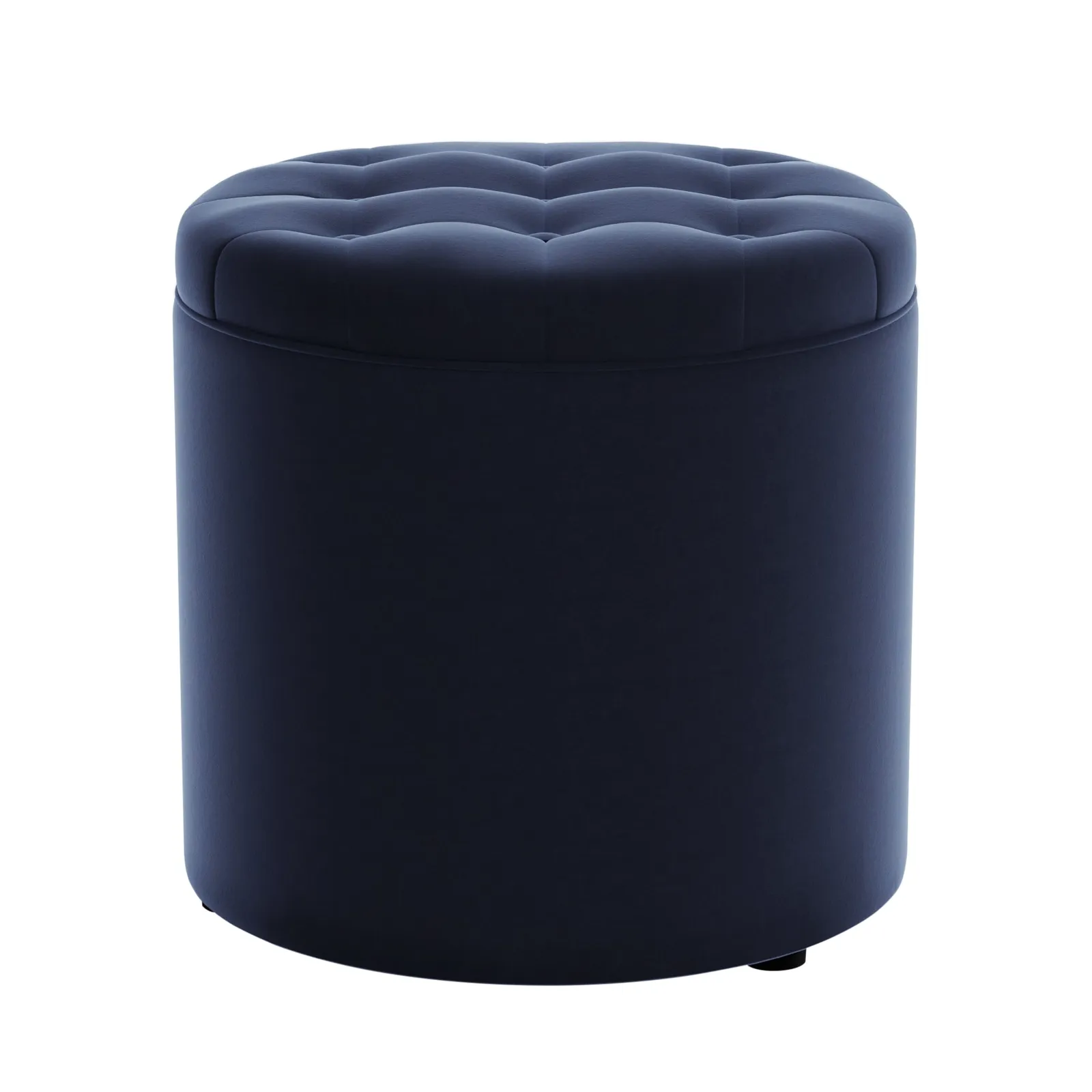 Oswald Velvet Round Storage Footstool Navy Blue